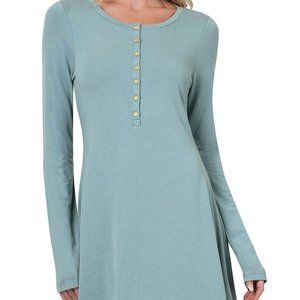 LONG SLEEVE BUTTON DOWN DRESS ash blue